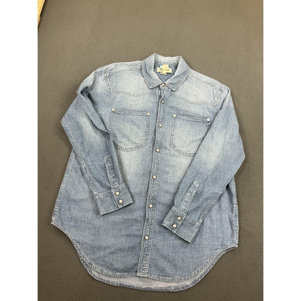 Madewell Shirt Womens Small Blue Denim Snap Button Western Long Sleeve‎ Top